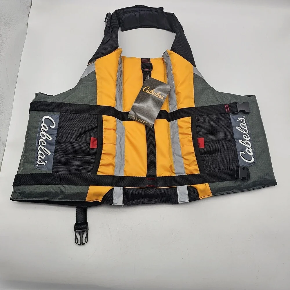 Cabela's Advanced Dog Life Jacket Large Yellow Gray Nylon Rescue Handle Vest